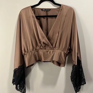 Zara Satin/Lace Crop Blouse